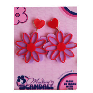 Boucles d'oreilles Fleurs Rétro - Rouge & Lilas